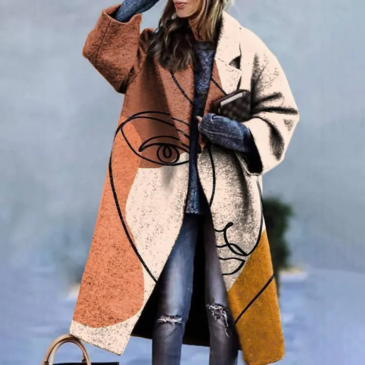 Manteau femme longue veste oversize, idéal pour les journées fraîches d'automne.