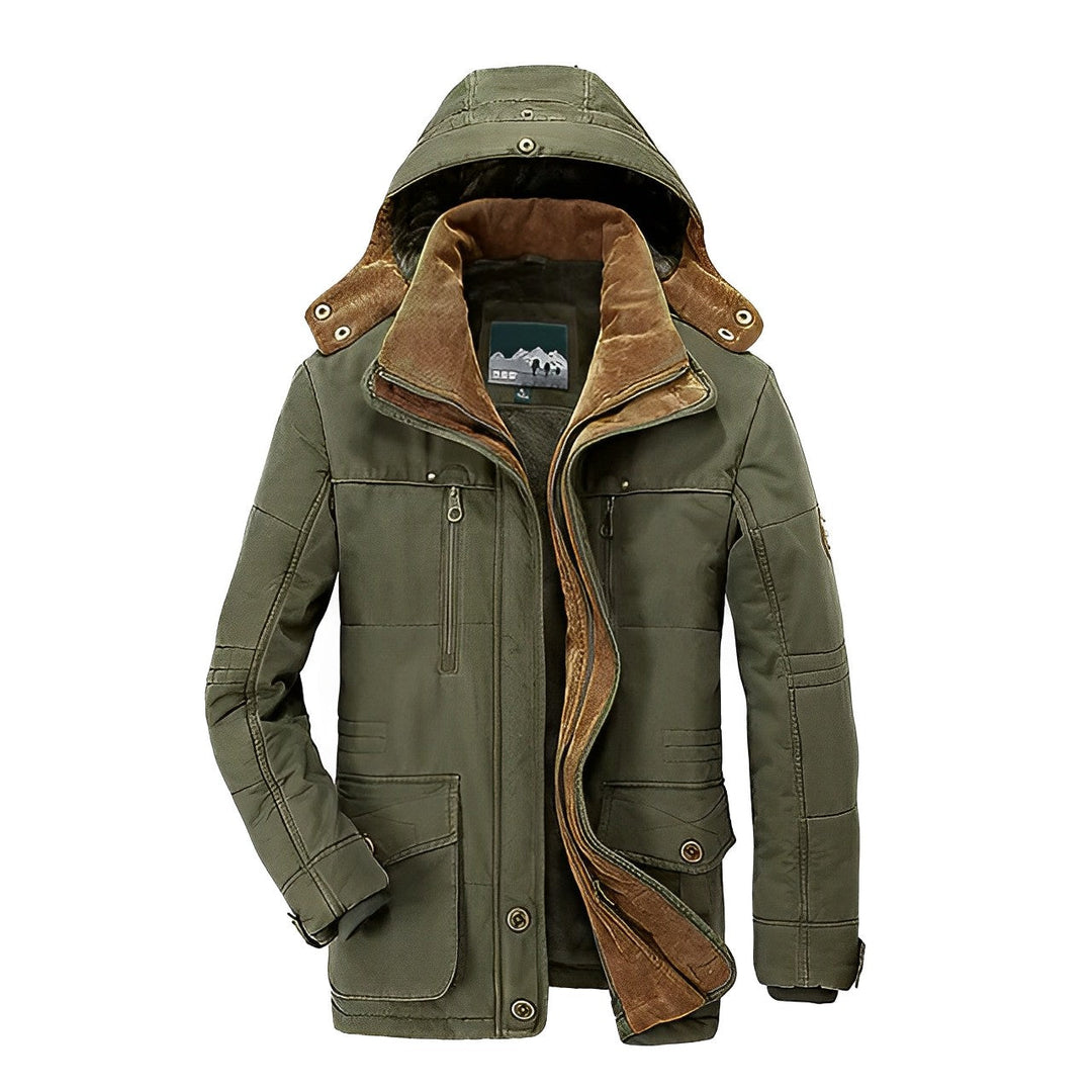 Dos du manteau parka homme, design classique et épuré, idéal pour le confort et la mode masculine hivernale.
