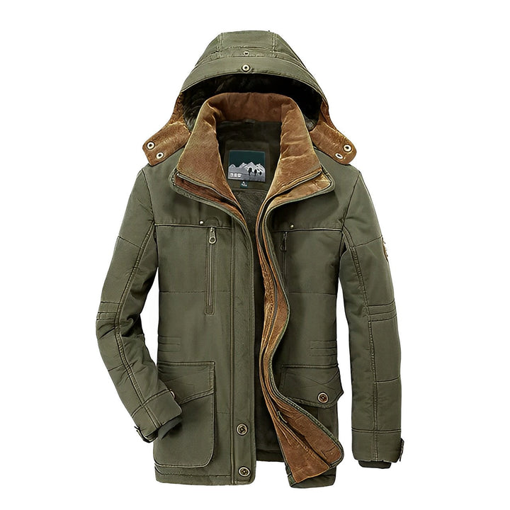 Dos du manteau parka homme, design classique et épuré, idéal pour le confort et la mode masculine hivernale.