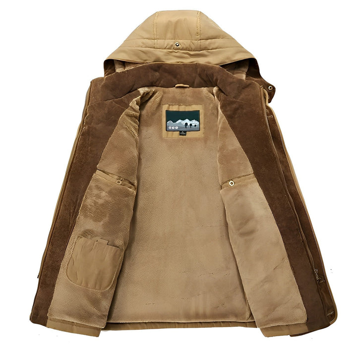 Doublure intérieure du manteau parka homme, conçue pour un maximum de chaleur et de confort en hiver.