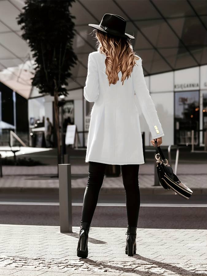 Manteau femme double boutonnage, long, tailleur élégant et chic, parfait pour la mode hivernale.