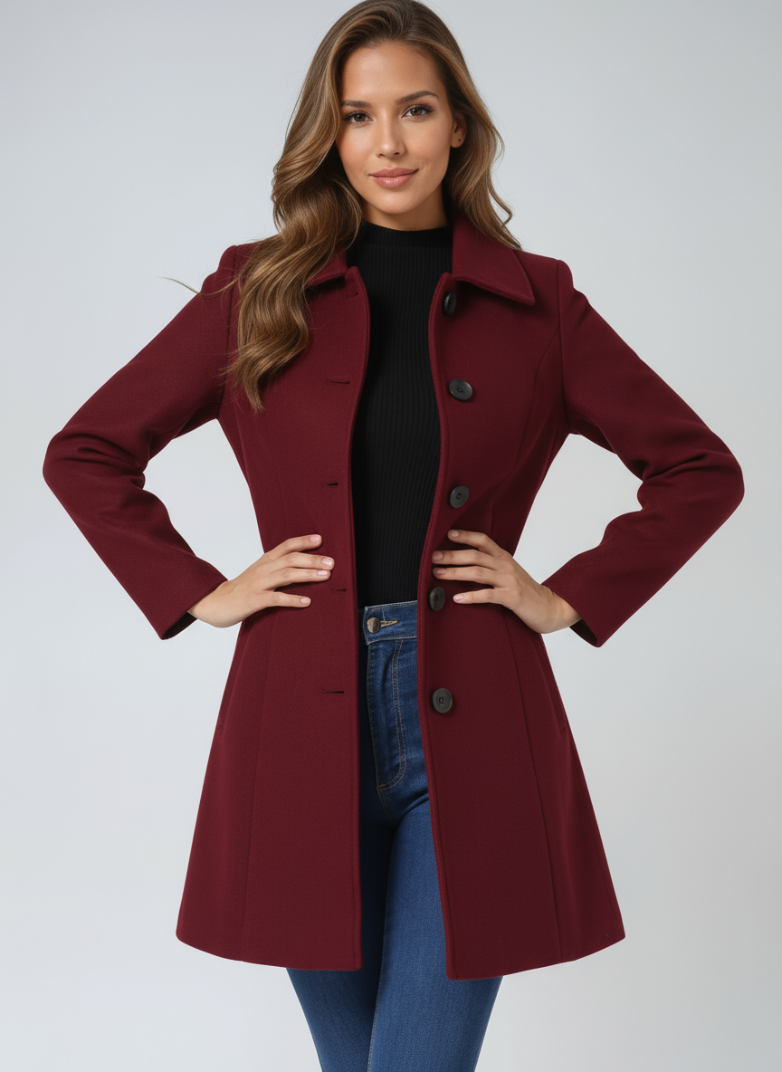 Manteau femme chic, trench d'hiver avec simple boutonnage, vêtement tendance et chaud