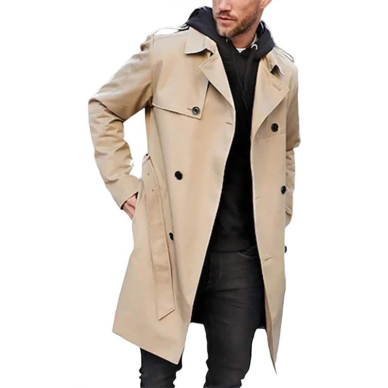 "Manteau trench homme coupe ajustée, double boutonnage, ceinture intégrée, tissu respirant, couleur classique."