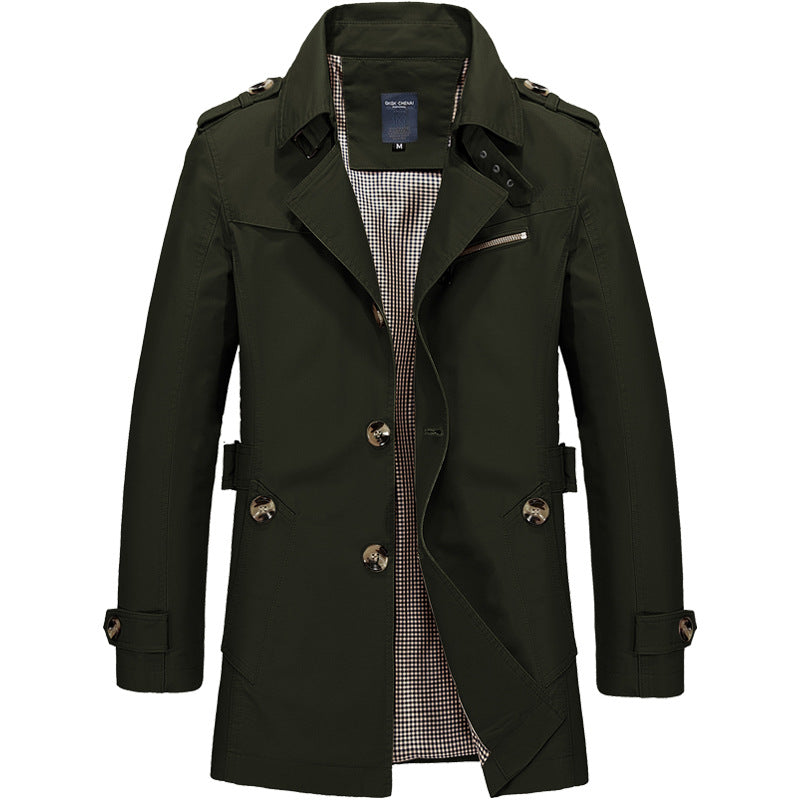 "Manteau trench homme élégant avec coupe structurée, doublure lisse, épaulettes marquées et style croisé sophistiqué."