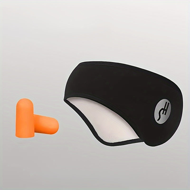 Masque de sommeil anti-bruit en coton doux, gris clair, avec couvre-oreilles et sangle réglable pour un confort total.