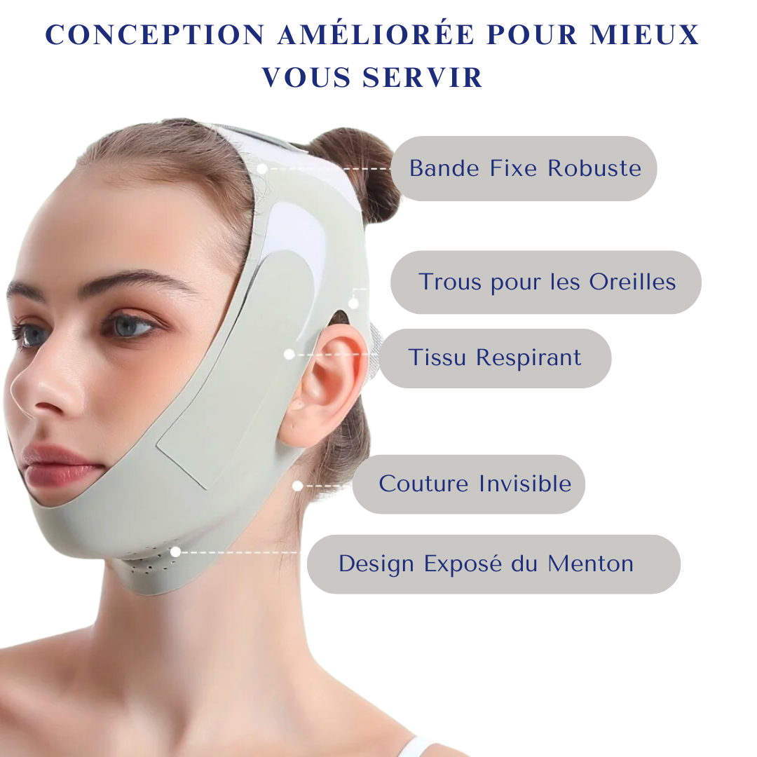 "Masque lifting visage raffermissant, réducteur double menton, sculpte et redéfinit contours faciaux, matériau confortable."