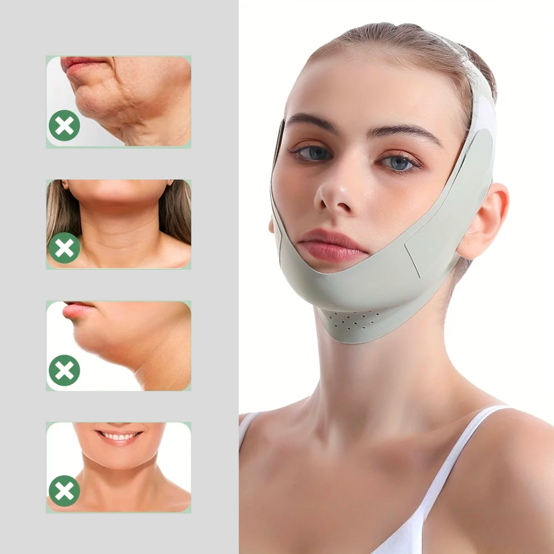 "Masque lifting visage raffermissant, réducteur double menton, sculpte et redéfinit contours faciaux, matériau confortable."