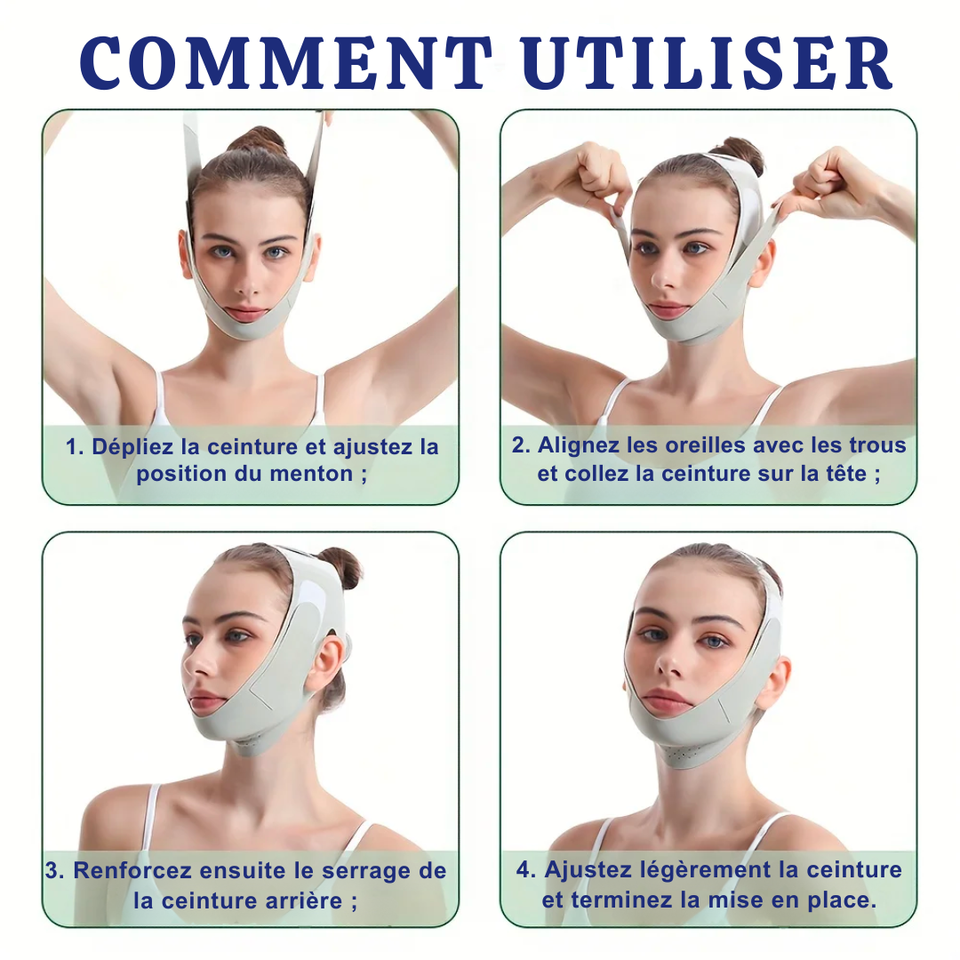 "Masque lifting visage raffermissant, réducteur double menton, sculpte et redéfinit contours faciaux, matériau confortable."