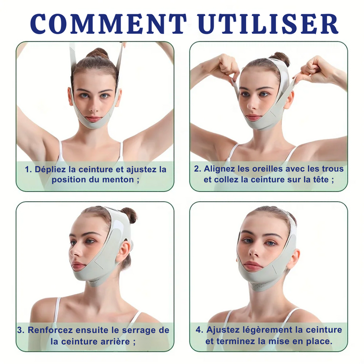 "Masque lifting visage raffermissant, réducteur double menton, sculpte et redéfinit contours faciaux, matériau confortable."