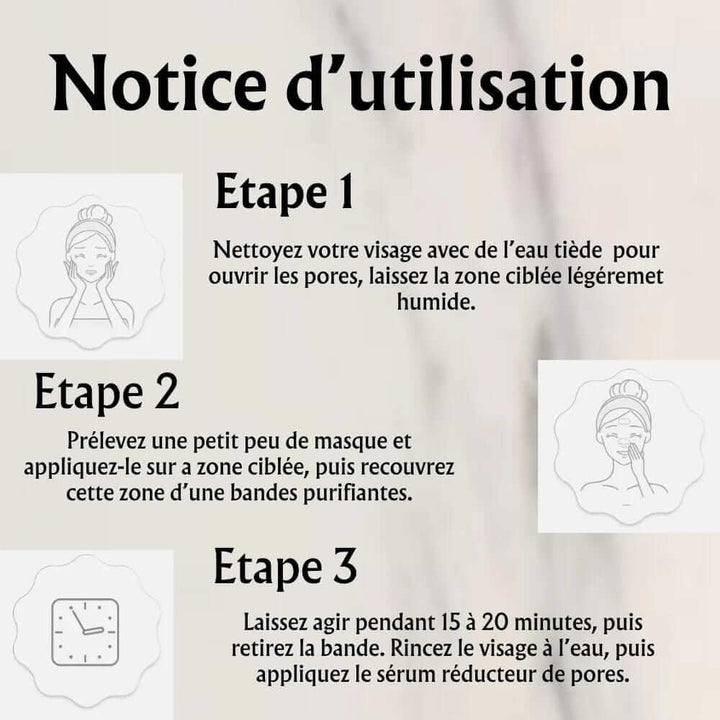 Masque visage purifiant anti-points noirs. Texture douce, nettoyage en profondeur, peau nette et lumineuse.  Soin naturel pou