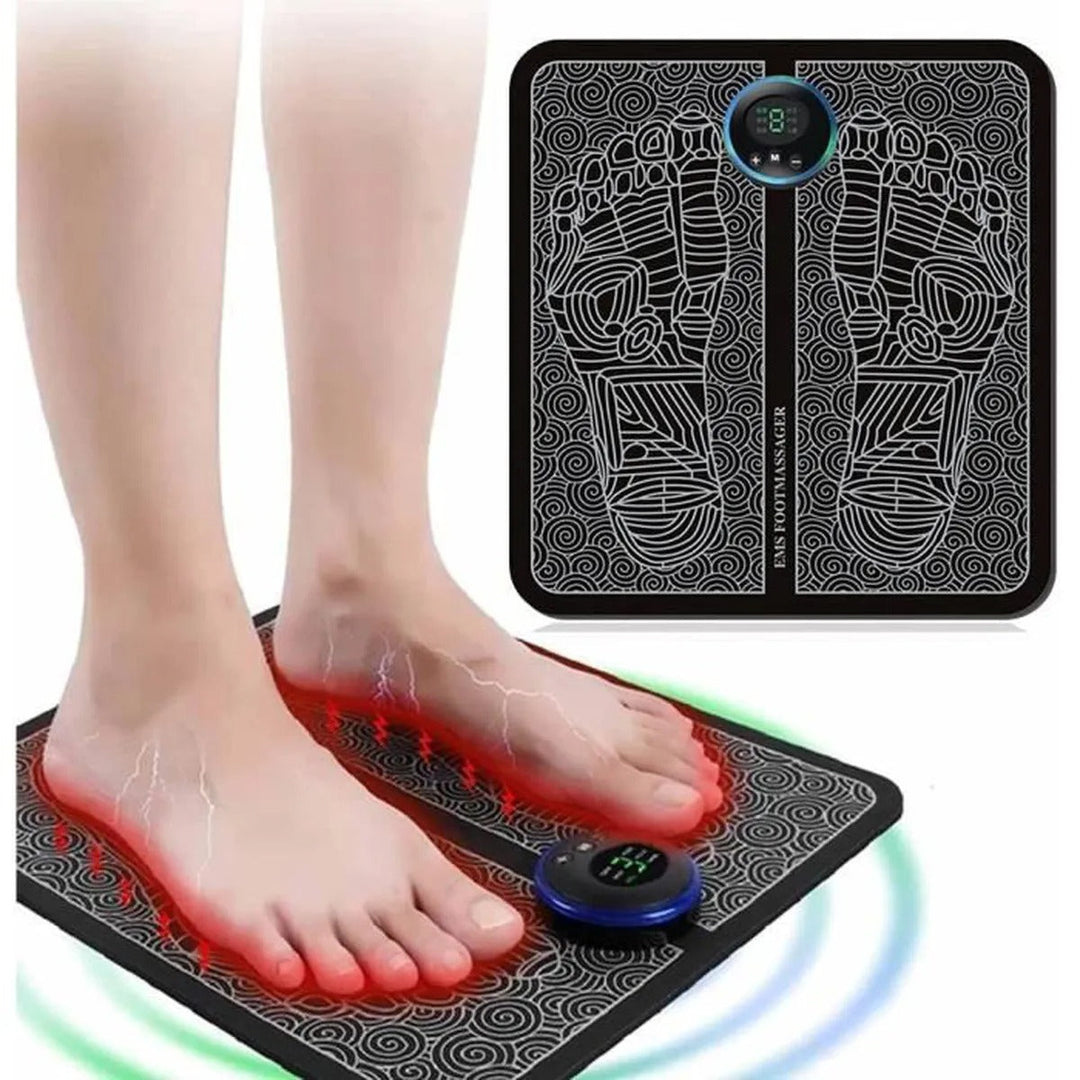 Masseur pieds EMS: soulagement des douleurs, améliore la circulation sanguine. 6 modes, 9 intensités. Relaxation optimale.