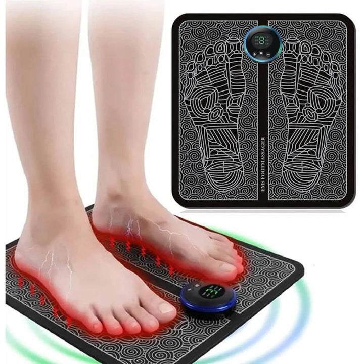 Masseur pieds EMS: soulagement des douleurs, améliore la circulation sanguine. 6 modes, 9 intensités. Relaxation optimale.