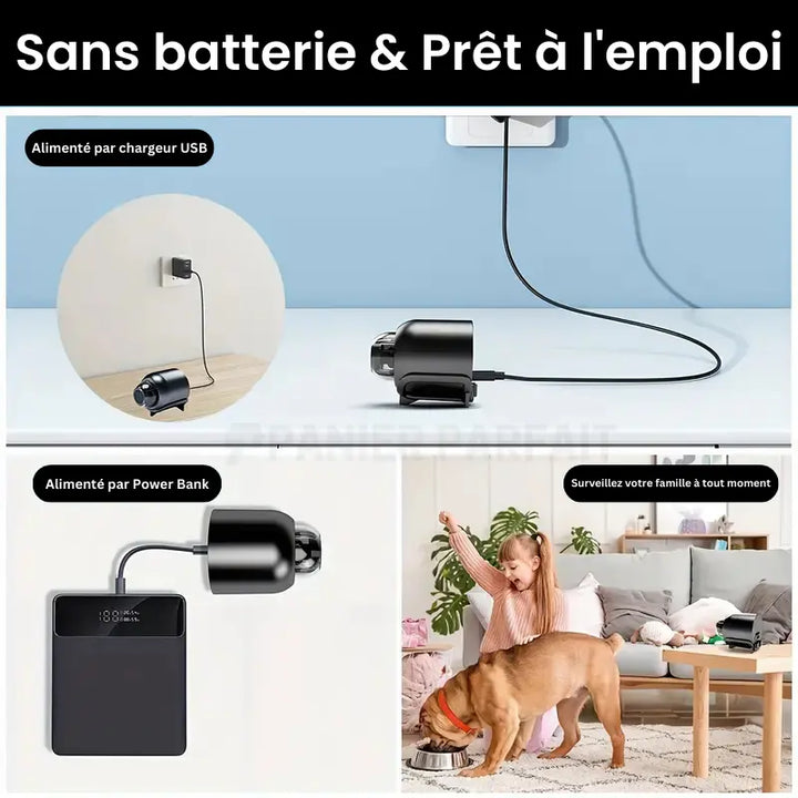 Mini caméra espion WiFi HD, surveillance discrète.  Vision nocturne, détection de mouvement. Installation facile.