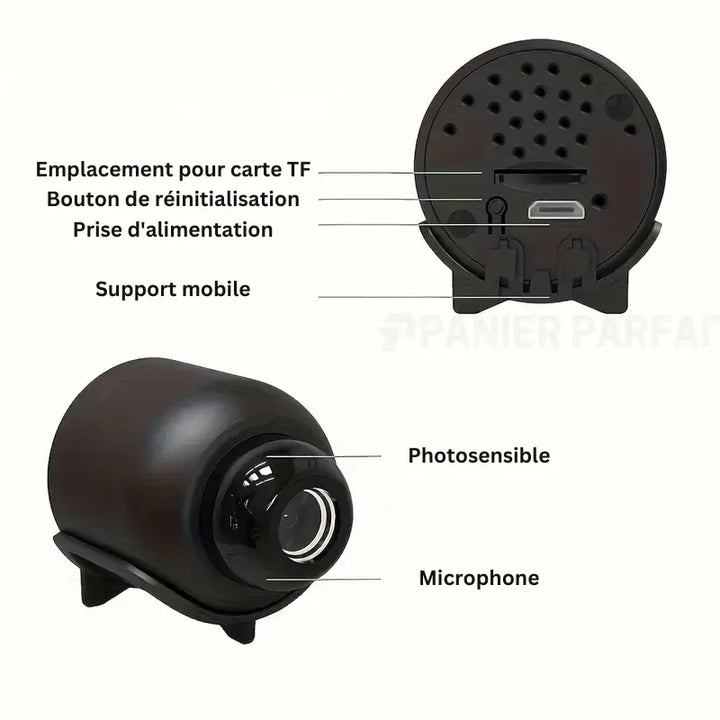 Mini caméra espion WiFi HD, surveillance discrète.  Vision nocturne, détection de mouvement. Installation facile.