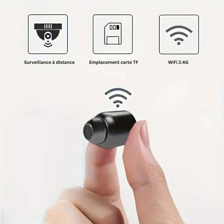 Mini caméra espion WiFi HD, surveillance discrète.  Vision nocturne, détection de mouvement. Installation facile.