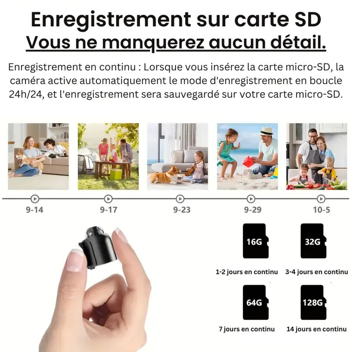 Mini caméra espion WiFi HD, surveillance discrète.  Vision nocturne, détection de mouvement. Installation facile.