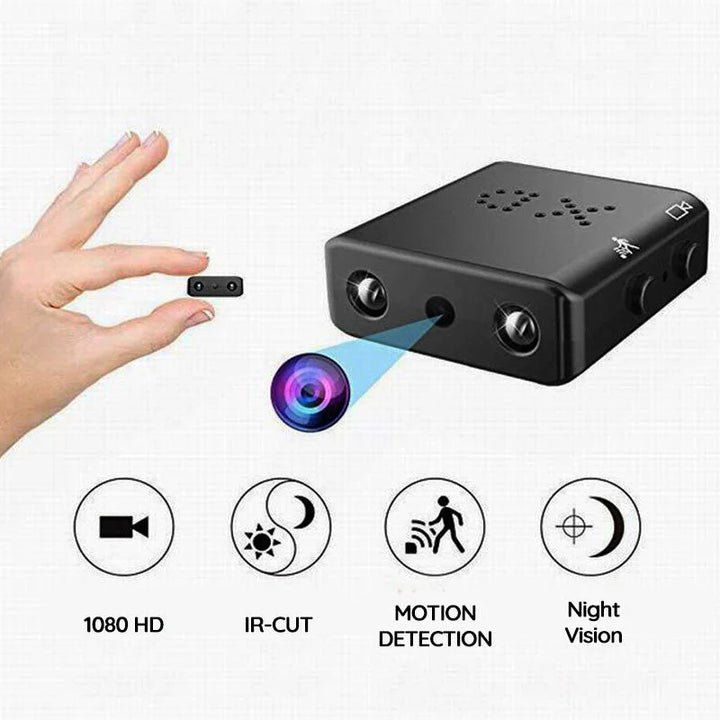Mini caméra HD discrète.  Enregistrement vidéo et audio haute définition. Surveillance efficace et compacte.