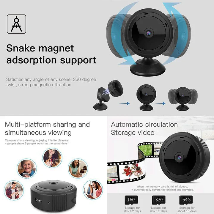 Mini caméra WiFi HD 1080P. Surveillance discrète maison, vision nocturne.