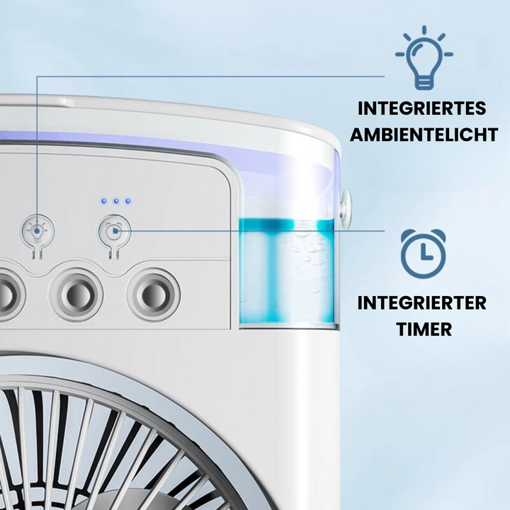 Mini climatiseur portable USB rechargeable. Refroidissement personnel compact et élégant. Idéal maison, bureau.