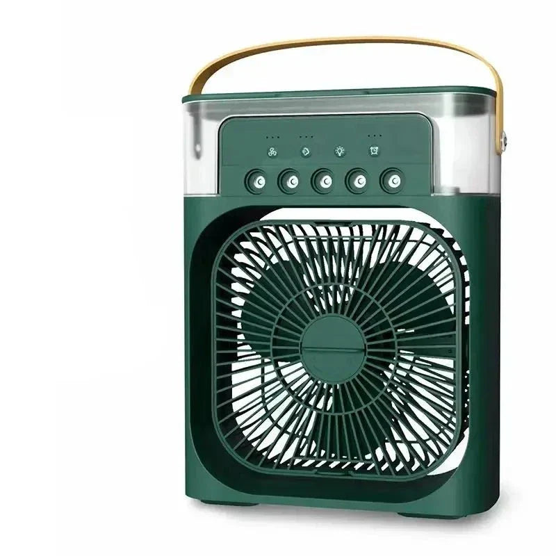 Mini climatiseur portable USB rechargeable. Refroidissement personnel compact et élégant. Idéal maison, bureau.
