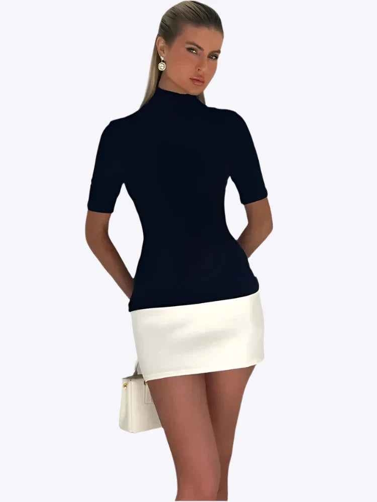 Mini robe femme ajustée chic pour l'automne, parfaite pour un look élégant et moderne. Mode féminine.
