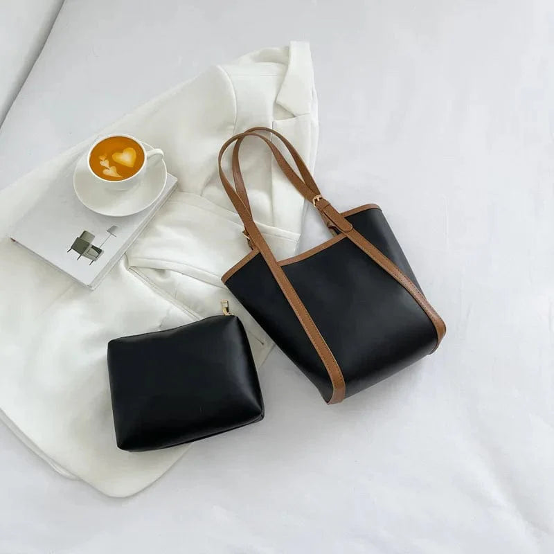 Sac cabas mini café femme, grand compartiment, polyvalent, en cuir vegan de qualité, sac à main