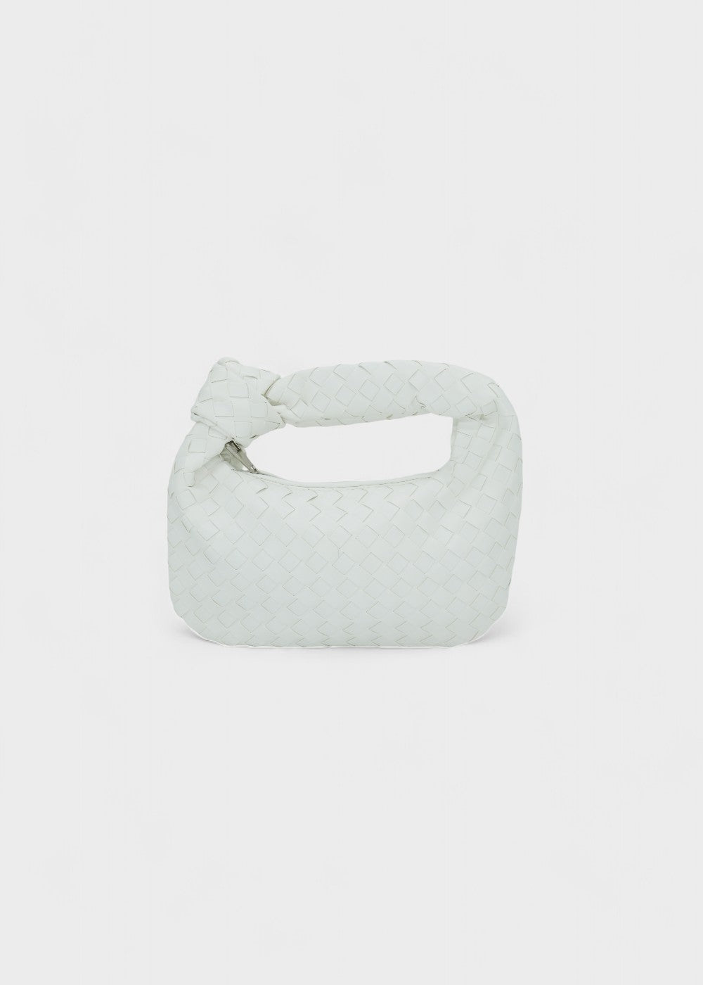 Sac élégant tressé pour femme, mini format, poignée nouée. Parfait pour toute tenue printanière.