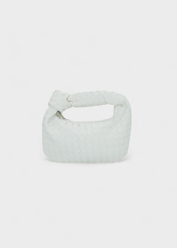 Sac élégant tressé pour femme, mini format, poignée nouée. Parfait pour toute tenue printanière.