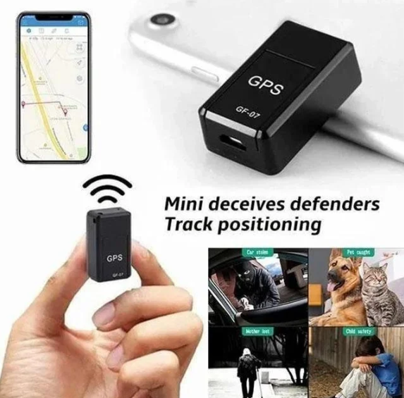 "Mini traceur GPS magnétique compact, noir, pour suivi discret des objets avec connectivité mondiale."