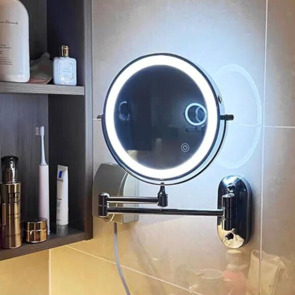 Miroir grossissant LED rechargeable, éclairage réglable, maquillage précis, salle de bain.