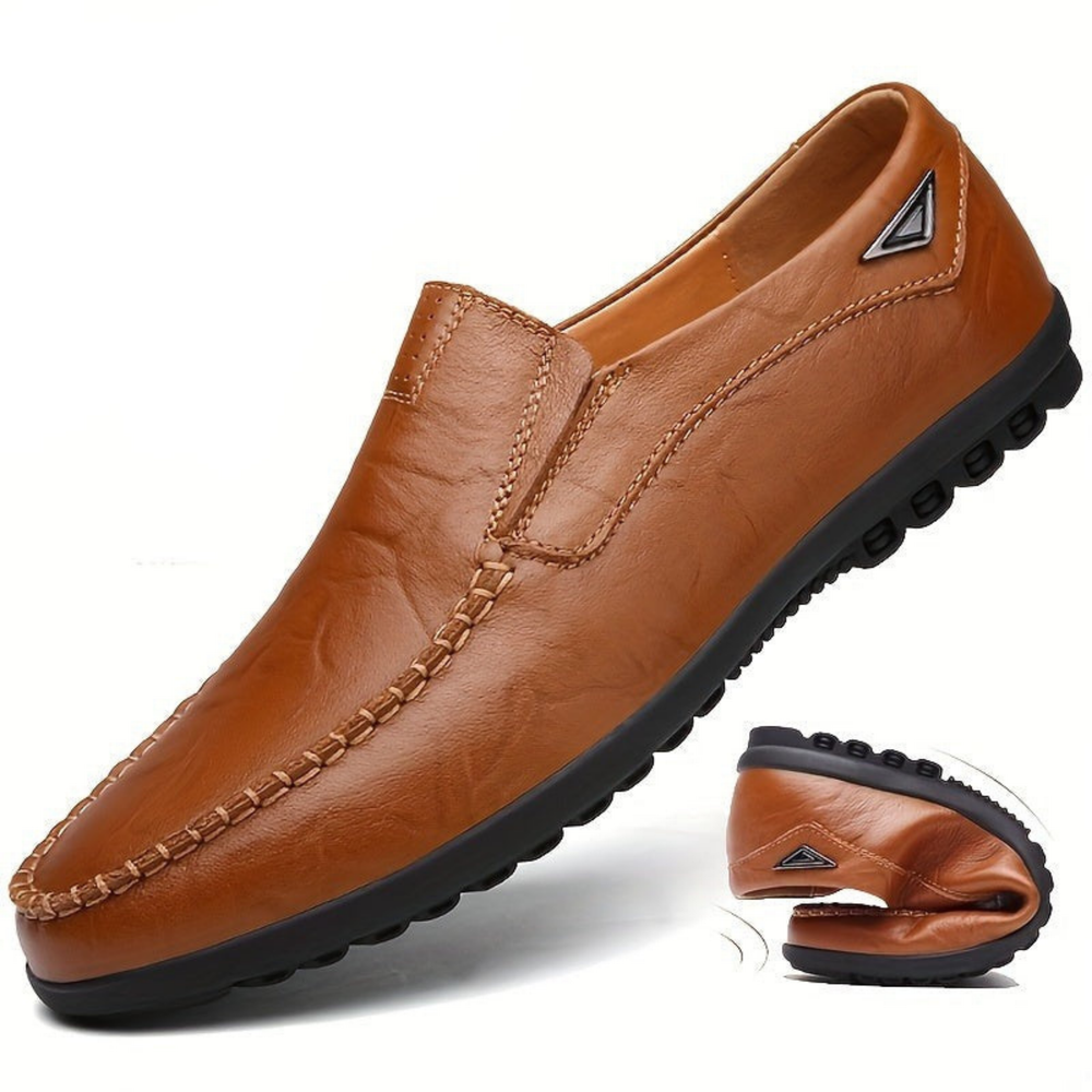 "Mocassins homme en cuir véritable, design élégant et confortable, semelle légère, profil sophistiqué, sans lacets"