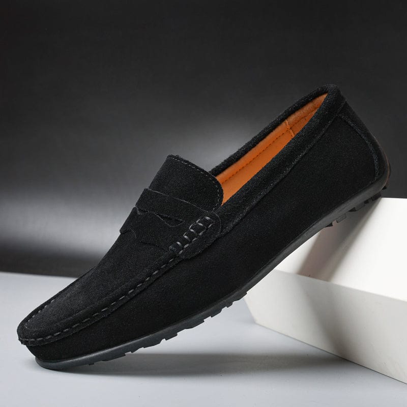 "Mocassins homme Le Dreux en daim suédé bleu marine, design élégant avec semelle confort et style raffiné à enfiler."