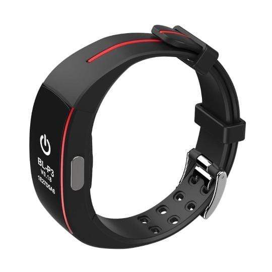 Moniteur intelligent santé, écran OLED 0,96", bracelet silicone noir/bleu. Suivi cardiaque & tension pour bien-être actif.