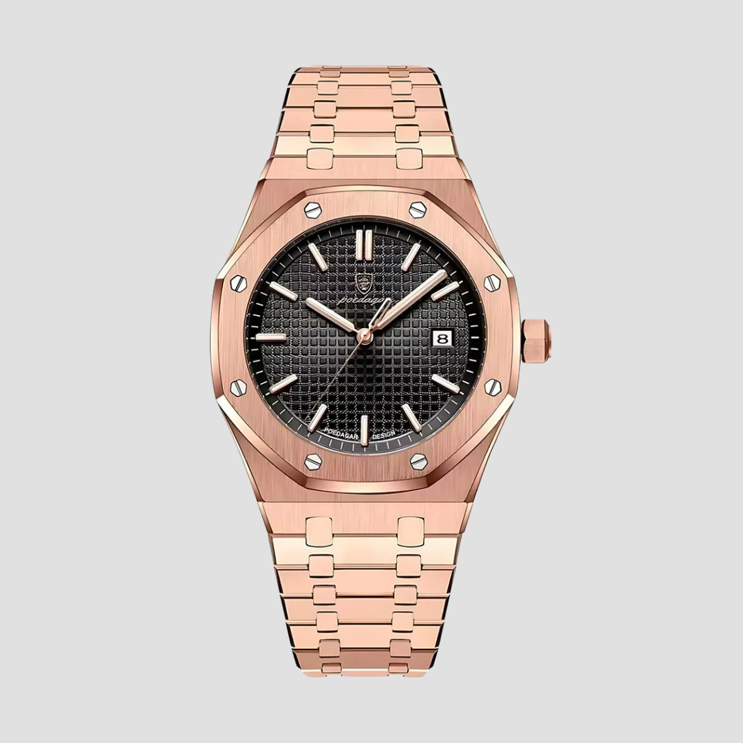 "Montre classique moderne en acier inoxydable, boîtier de 41 mm, bracelet intégré, verre saphir résistant aux rayures."