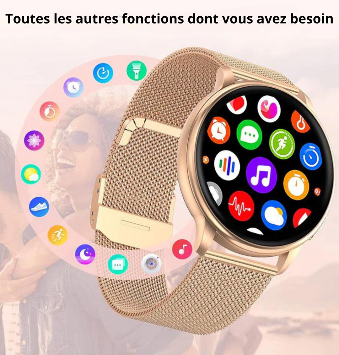 Montre connectée sport pour femme, résistante à l'eau, idéale pour l'exercice, le fitness et le suivi d'entraînement.