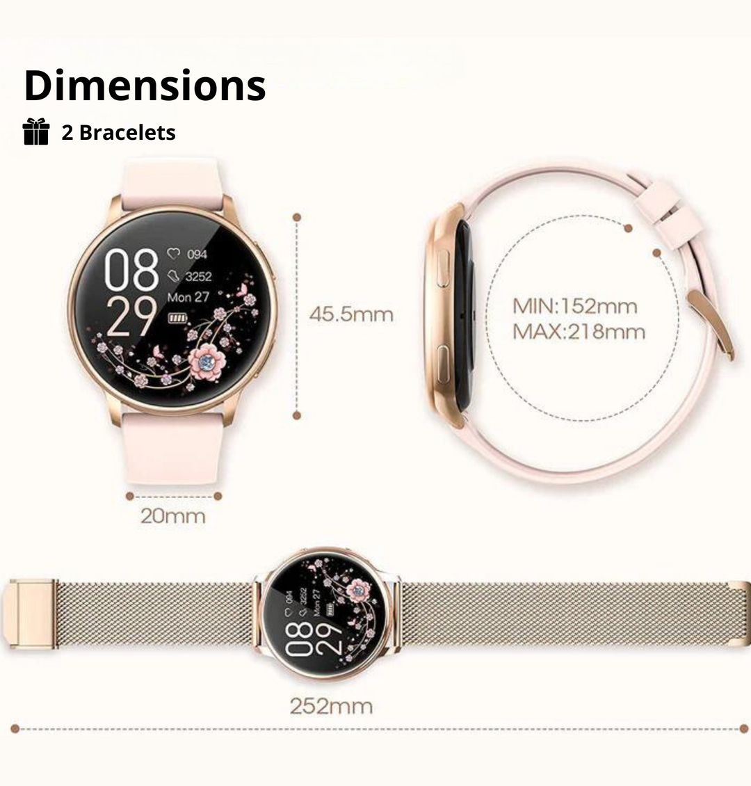 Coffret cadeau montre connectée femme élégante, un présent parfait pour le bien-être, la technologie et le style.