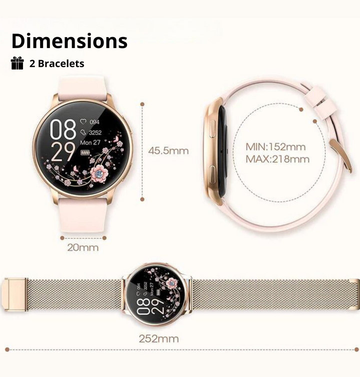 Coffret cadeau montre connectée femme élégante, un présent parfait pour le bien-être, la technologie et le style.