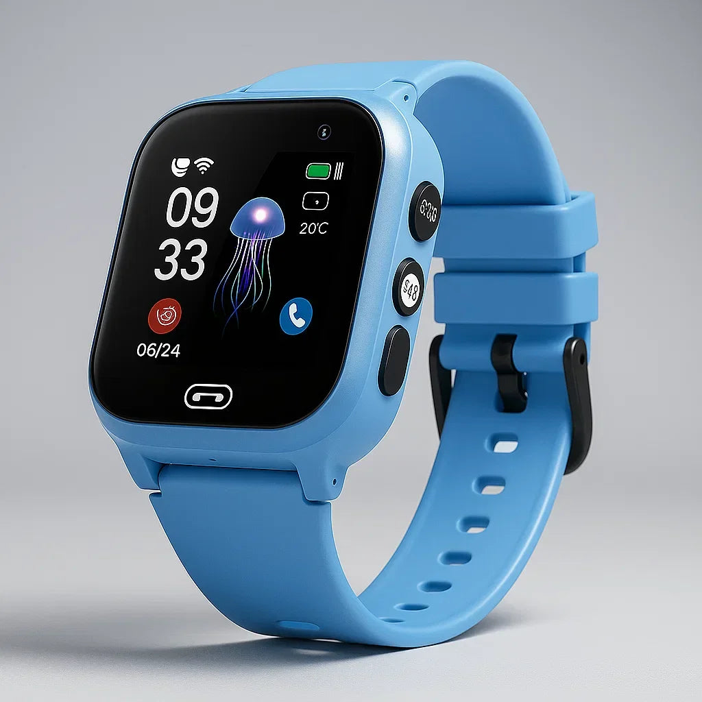 Montre connectée GPS étanche pour enfant avec appel vidéo, suivi de localisation et communication sécurisée.