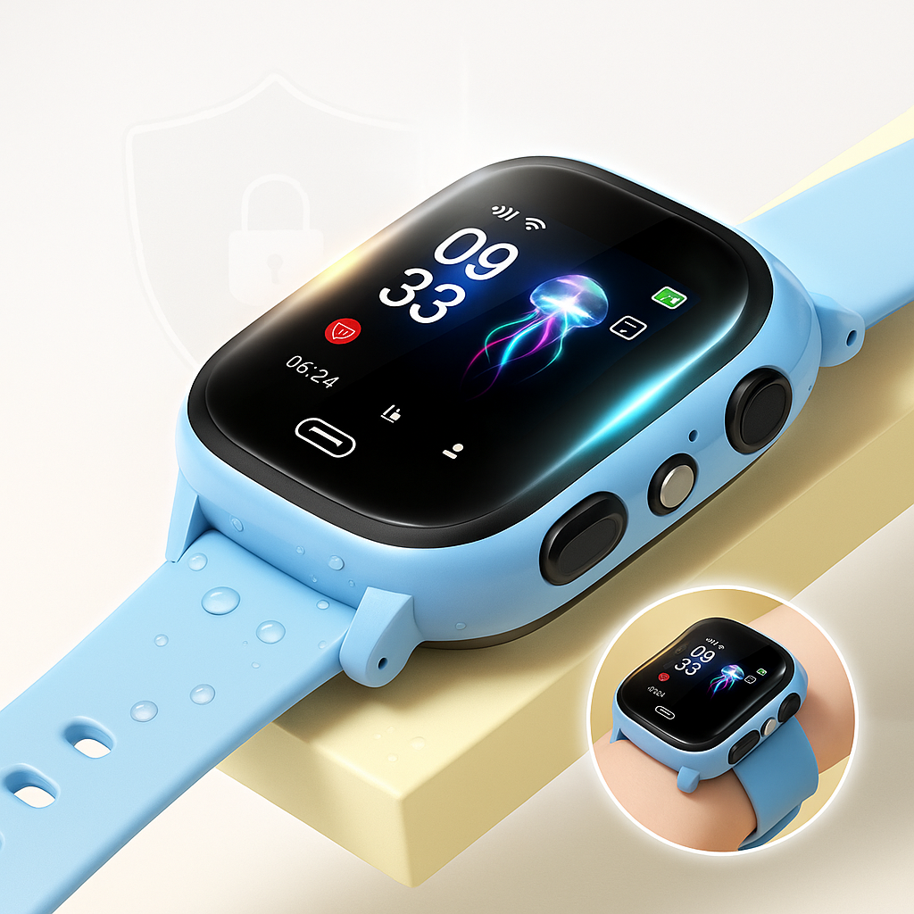 Smartwatch enfant avec traceur GPS intégré, appels vidéo et bouton SOS pour la sécurité et le bien-être.