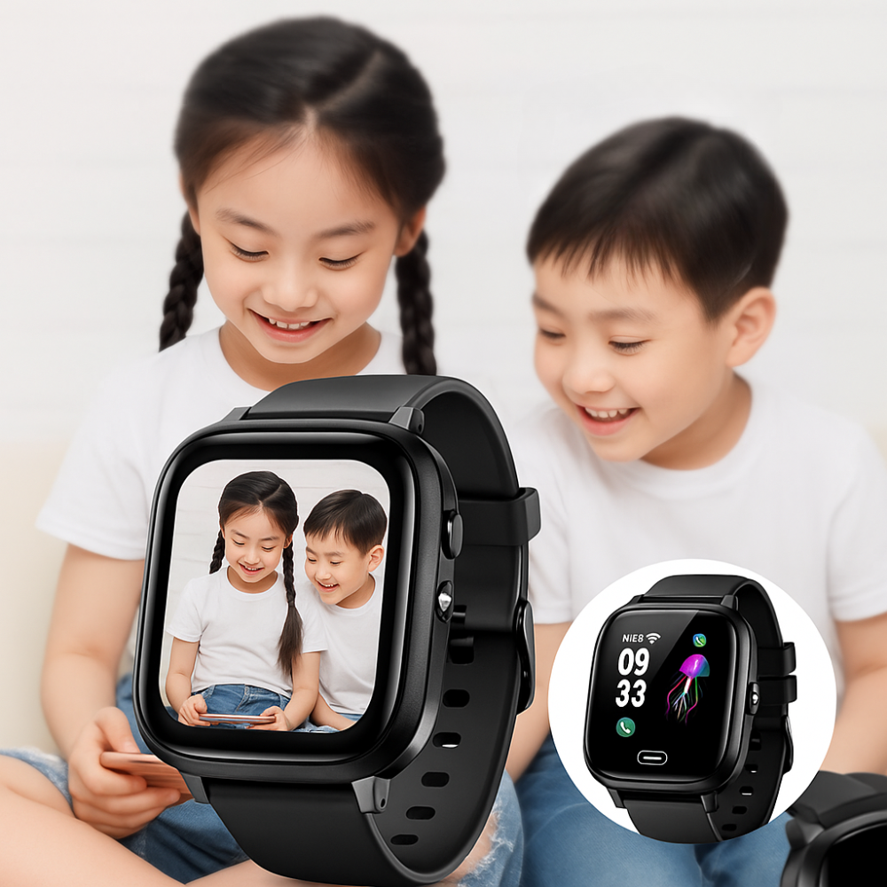 Montre connectée pour enfant avec GPS, appel vidéo, résistance à l'eau et suivi parental en temps réel.