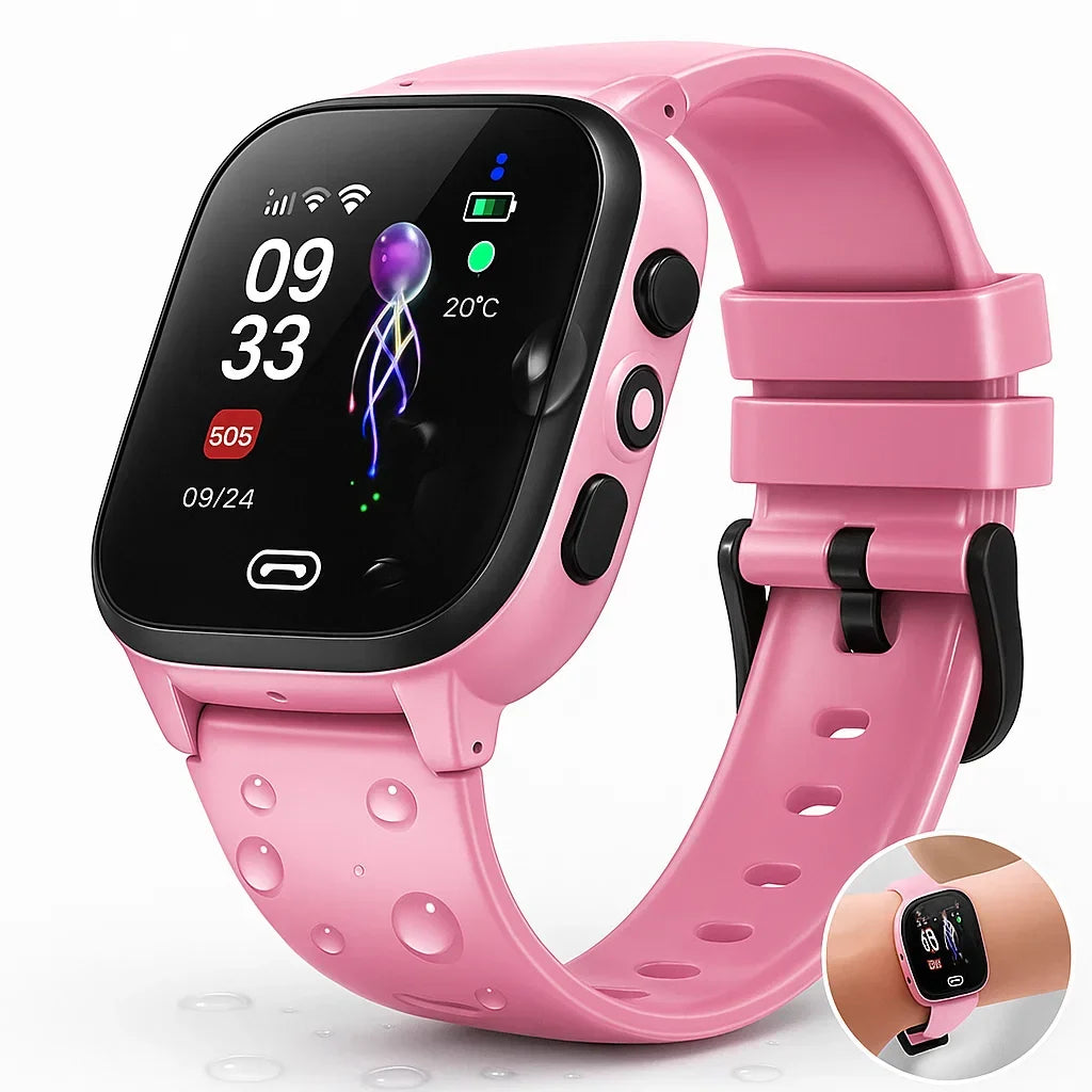 Traceur GPS enfant étanche: Montre connectée avec appel vidéo, suivi de position et zones sécurisées personnalisables.