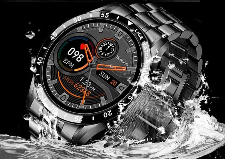 Montre connectée luxe : écran AMOLED, appels 4G, suivi fitness, design élégant.