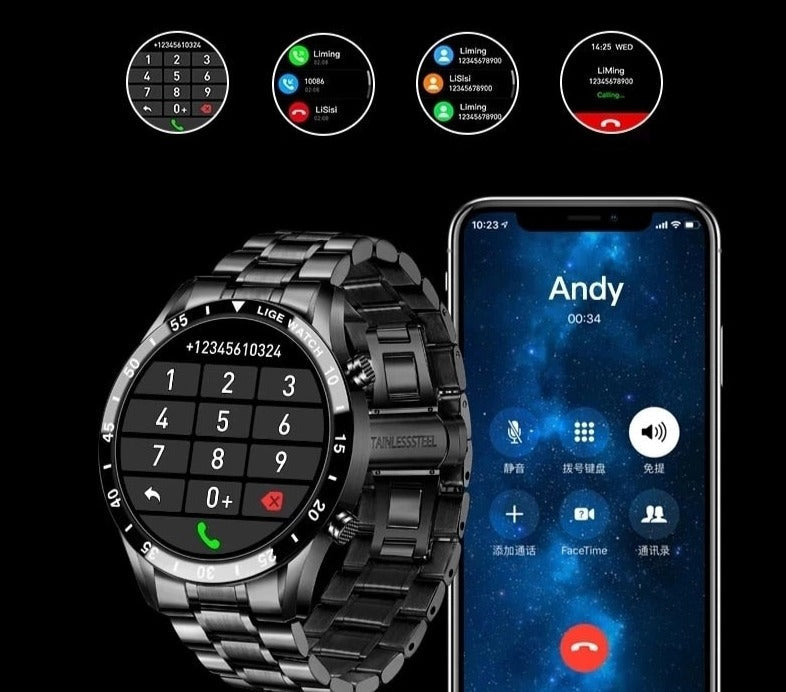 Montre connectée luxe : écran AMOLED, appels 4G, suivi fitness, design élégant.