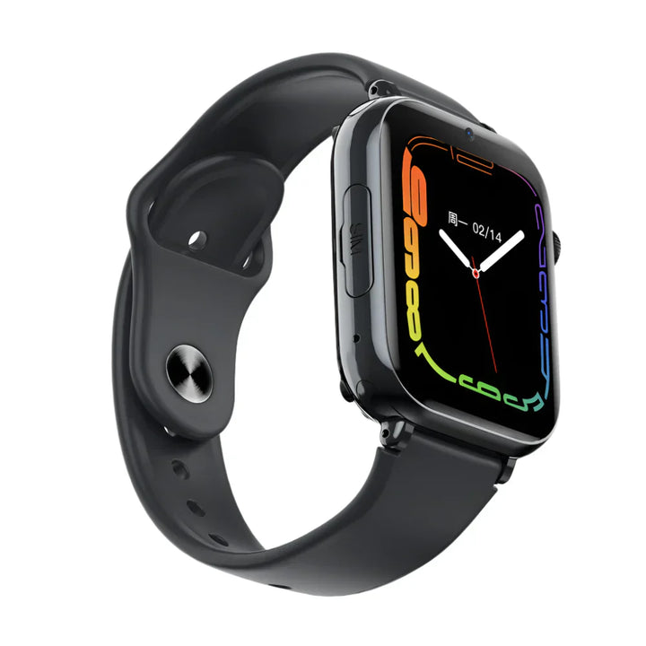 "Montre GPS enfant 4G avec bracelet silicone, cadran carré; connectivité et localisation pour sécurité maximale"