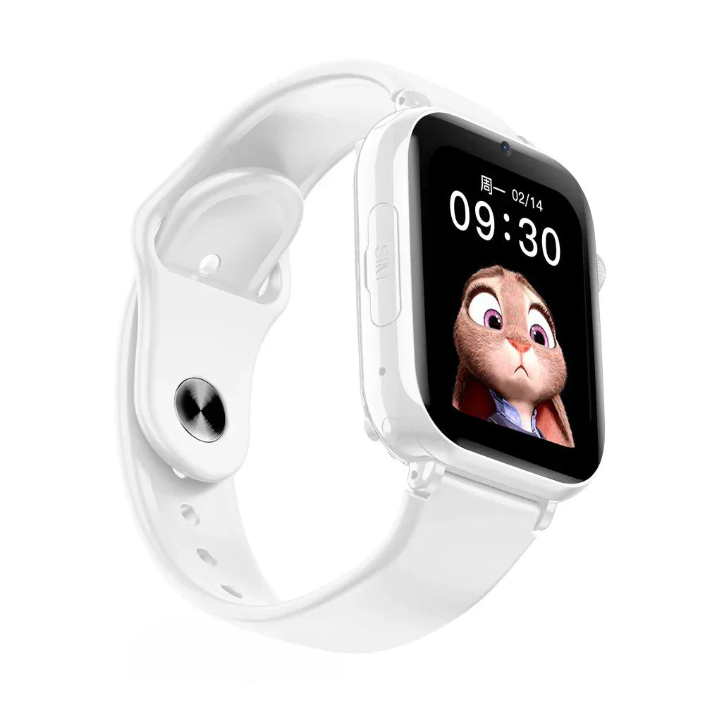"Montre GPS enfant 4G avec bracelet silicone, cadran carré; connectivité et localisation pour sécurité maximale"