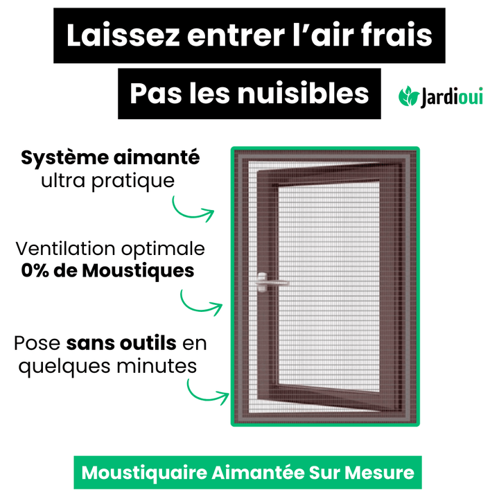Moustiquaire magnétique sur-mesure, installation facile. Protection anti-moustiques efficace.  Maille fine, design élégant.