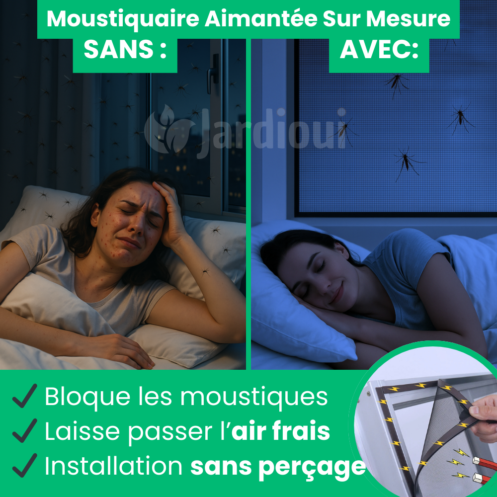 Moustiquaire magnétique sur-mesure, installation facile. Protection anti-moustiques efficace.  Maille fine, design élégant.