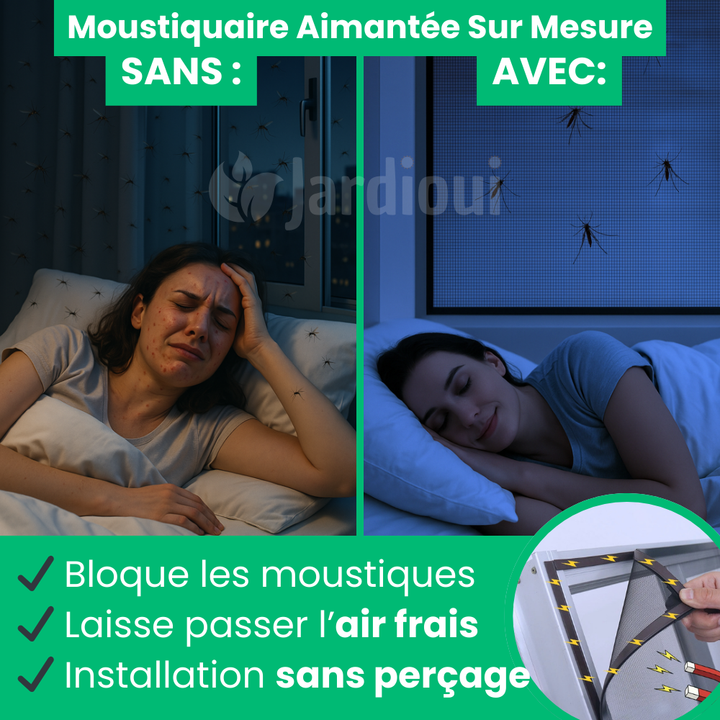 Moustiquaire magnétique sur-mesure, installation facile. Protection anti-moustiques efficace.  Maille fine, design élégant.