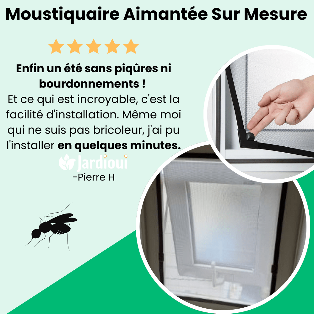 Moustiquaire magnétique sur-mesure, installation facile. Protection anti-moustiques efficace.  Maille fine, design élégant.
