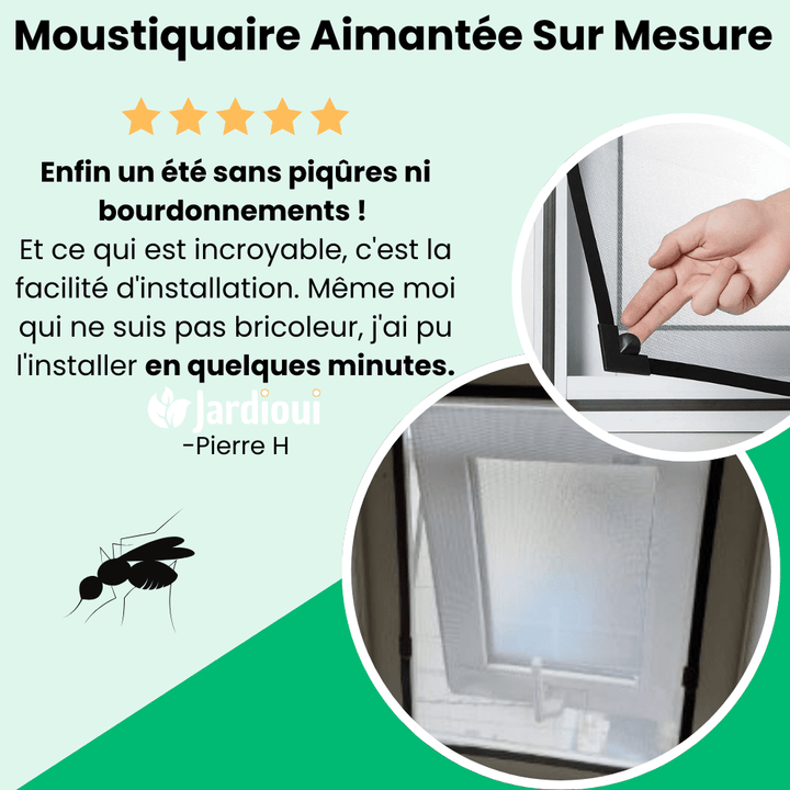 Moustiquaire magnétique sur-mesure, installation facile. Protection anti-moustiques efficace.  Maille fine, design élégant.